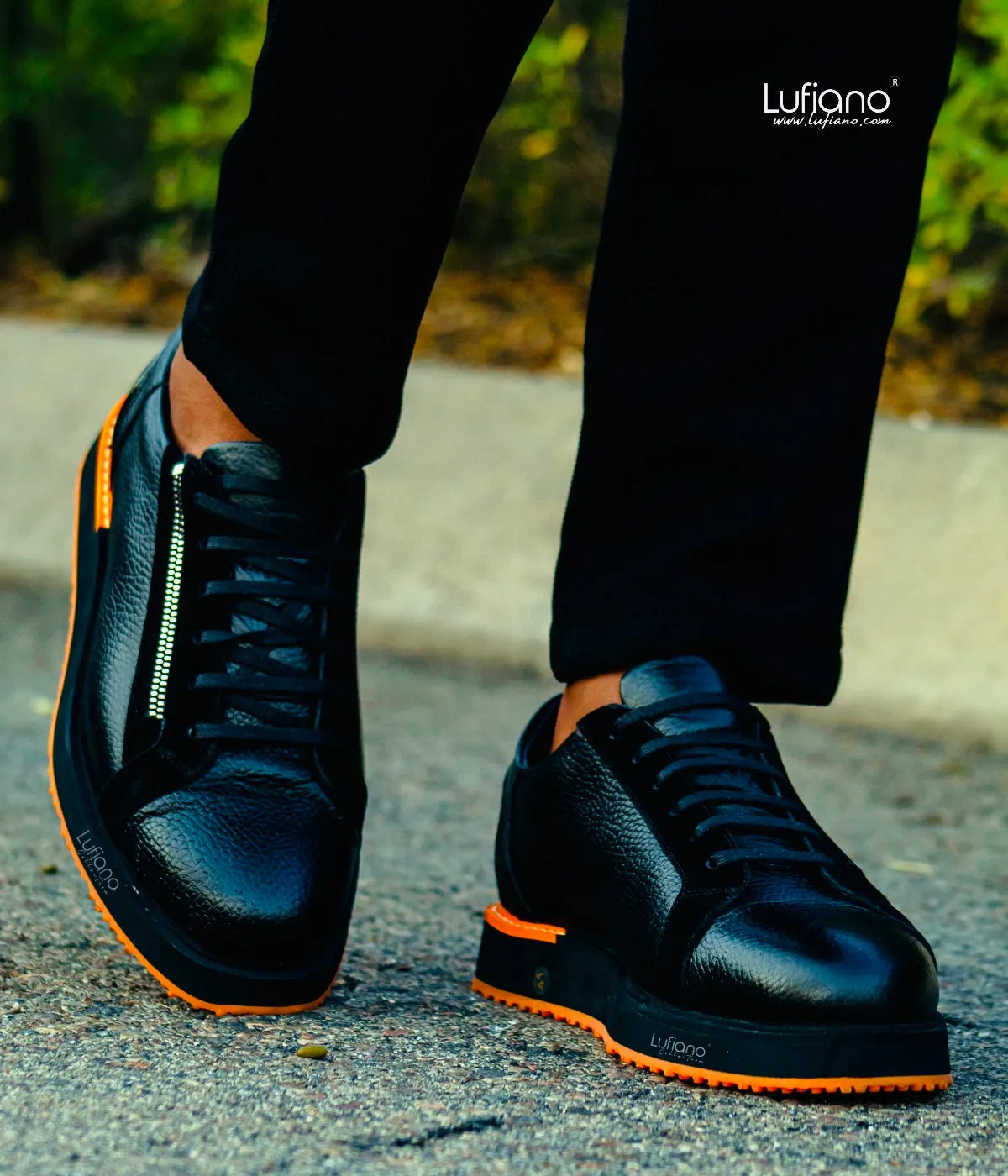 018C - LUFIANO collection Leather Sneaker- Orange- Black