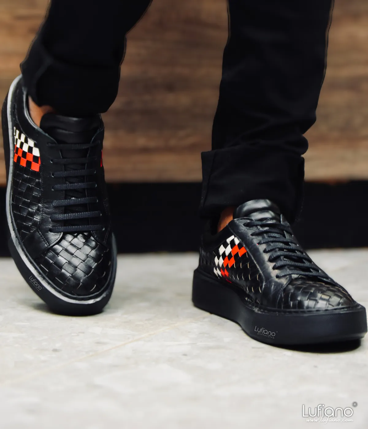 081 - Hand Weaved Leather Sneaker- Black