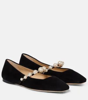 Ade Jimmy Choo Embellished Suede Ballerina Shoes, Black