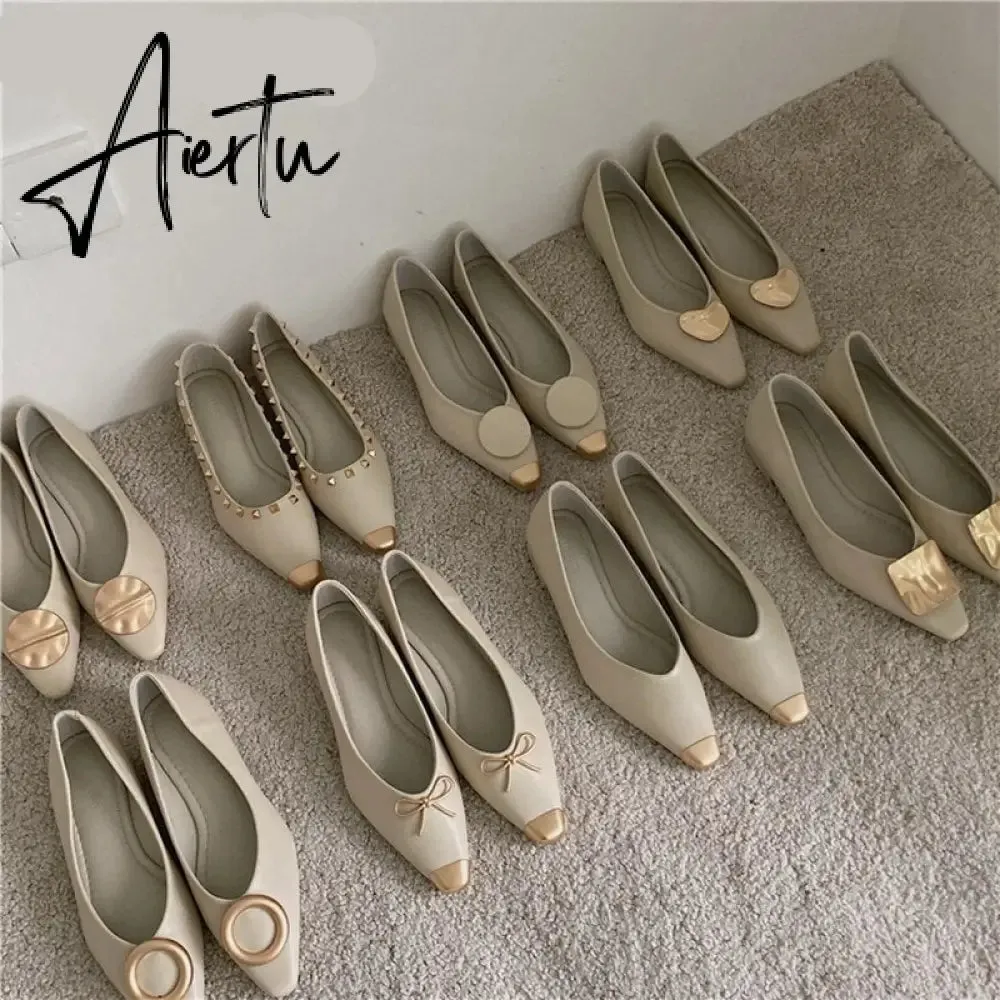 Aiertu New Spring Flats Ballerina Shoes Fashion Brand Pointed Toe Shallow Slip On Flat Ballet Shoes Female Loafer Zapato