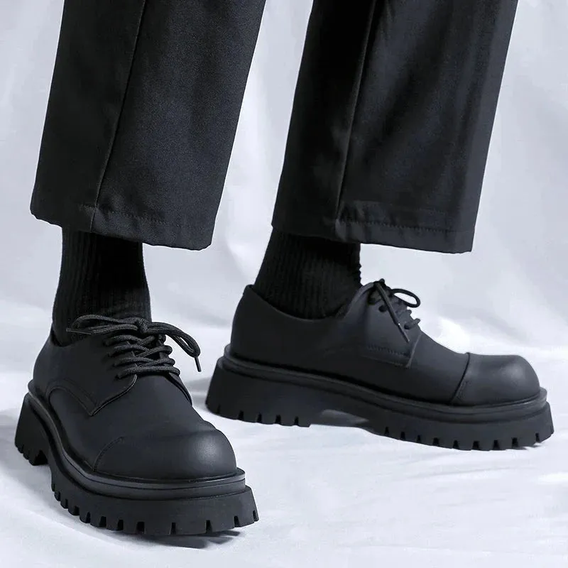 Amozae- Yangji Matt Black Toe Cap Chunky Derby Shoes