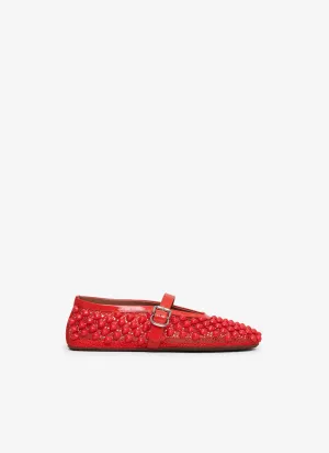 Studded Ballet Flats with Fishnet Detailing