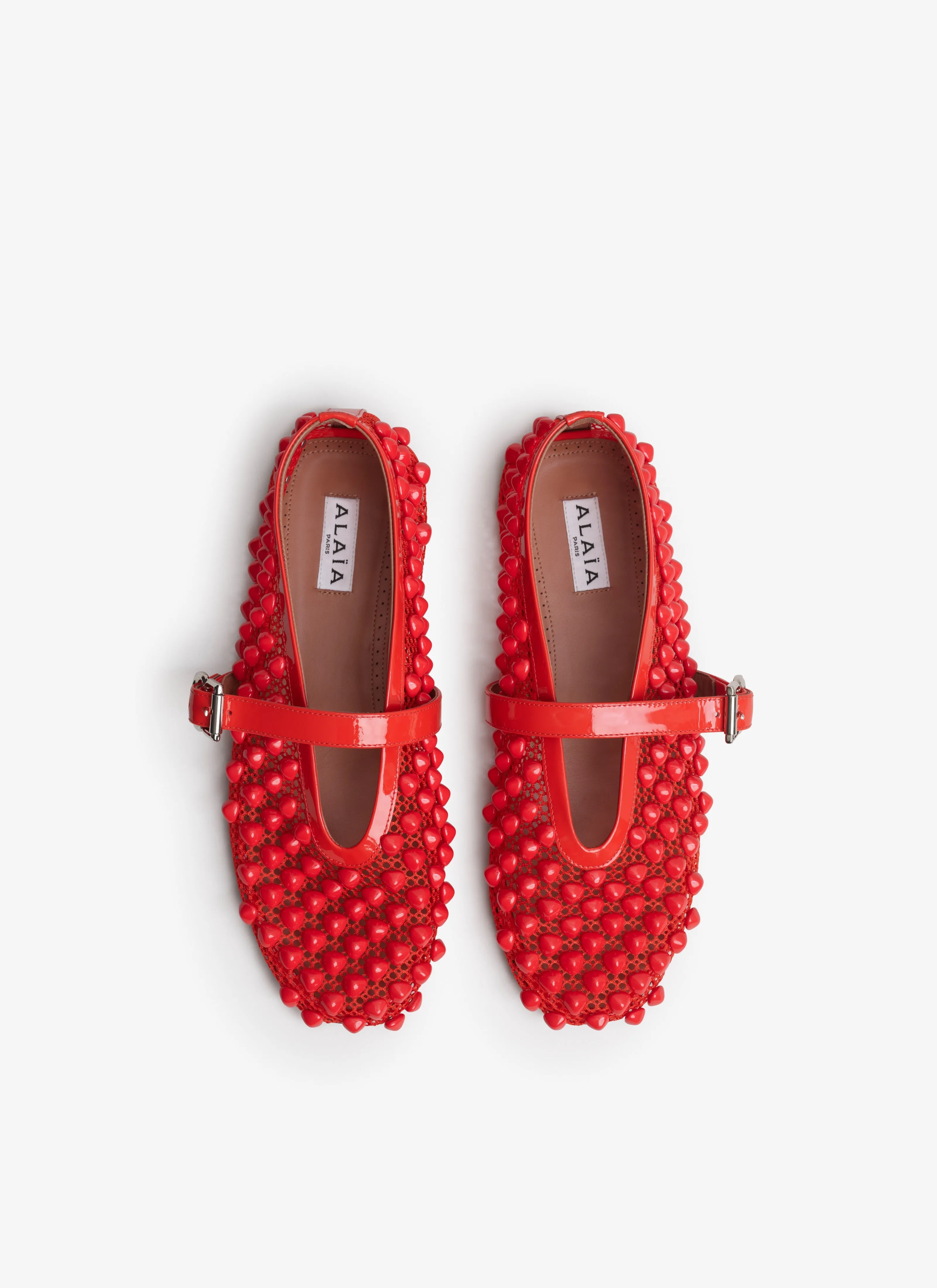 Studded Ballet Flats with Fishnet Detailing