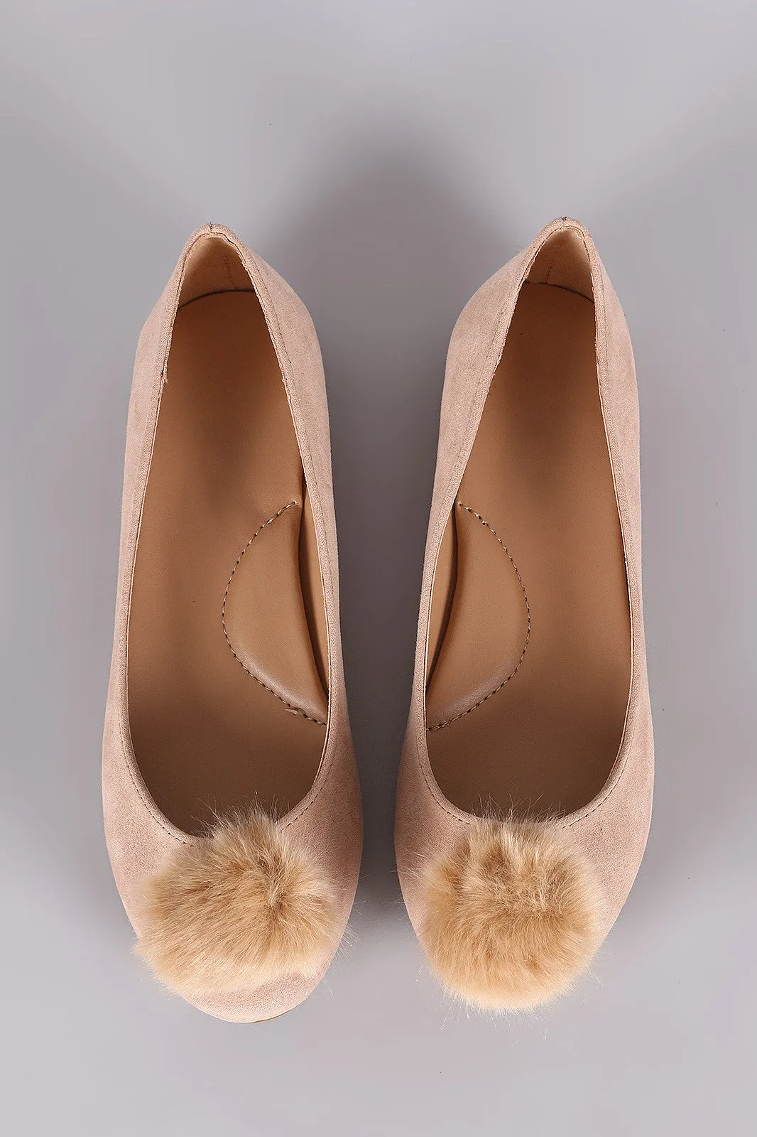 Bamboo Pom Pom Accent Suede Ballet Flat