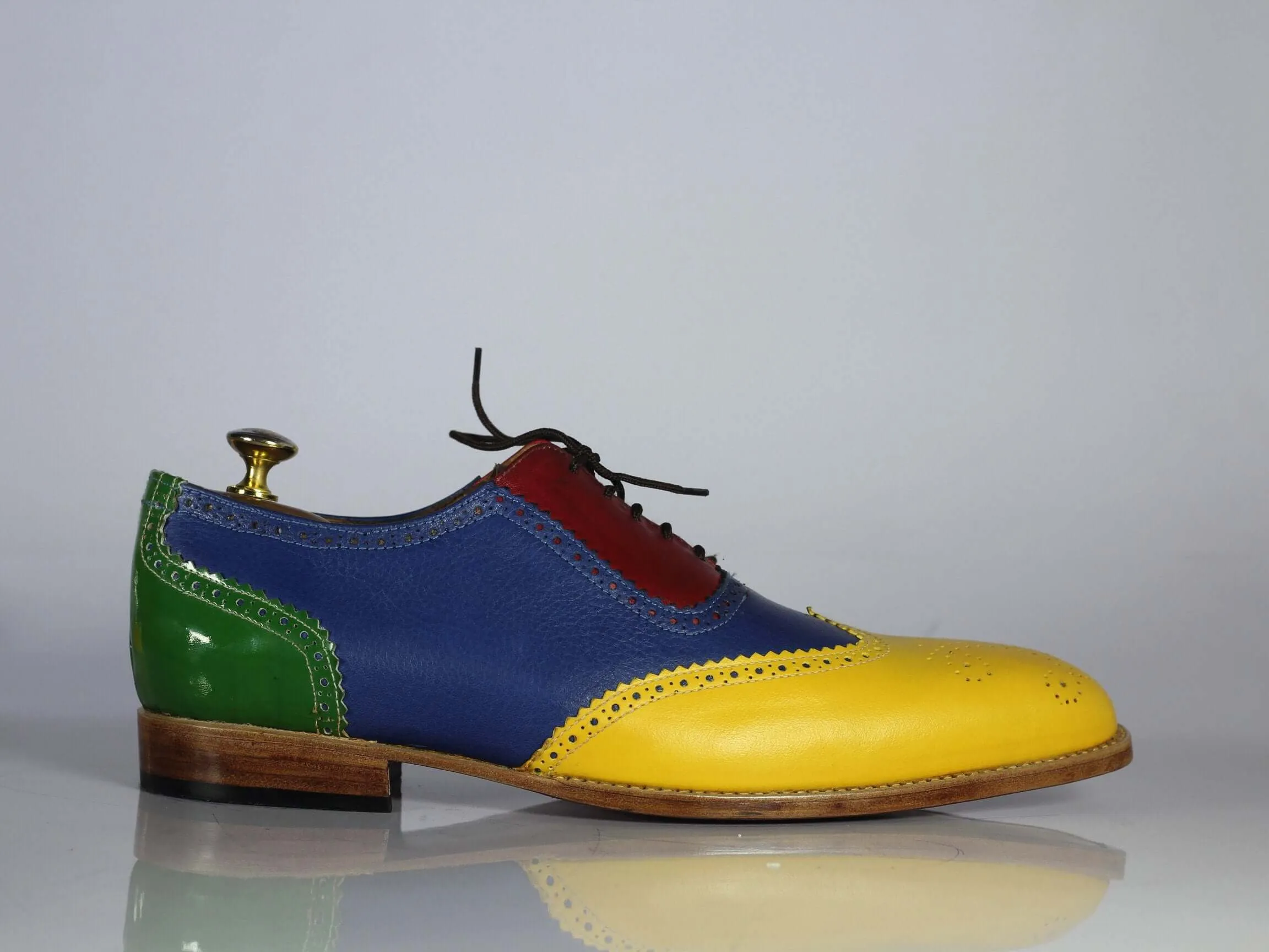 Bespoke Multi Color Leather Wing Tip Brogue Shoes For Men's