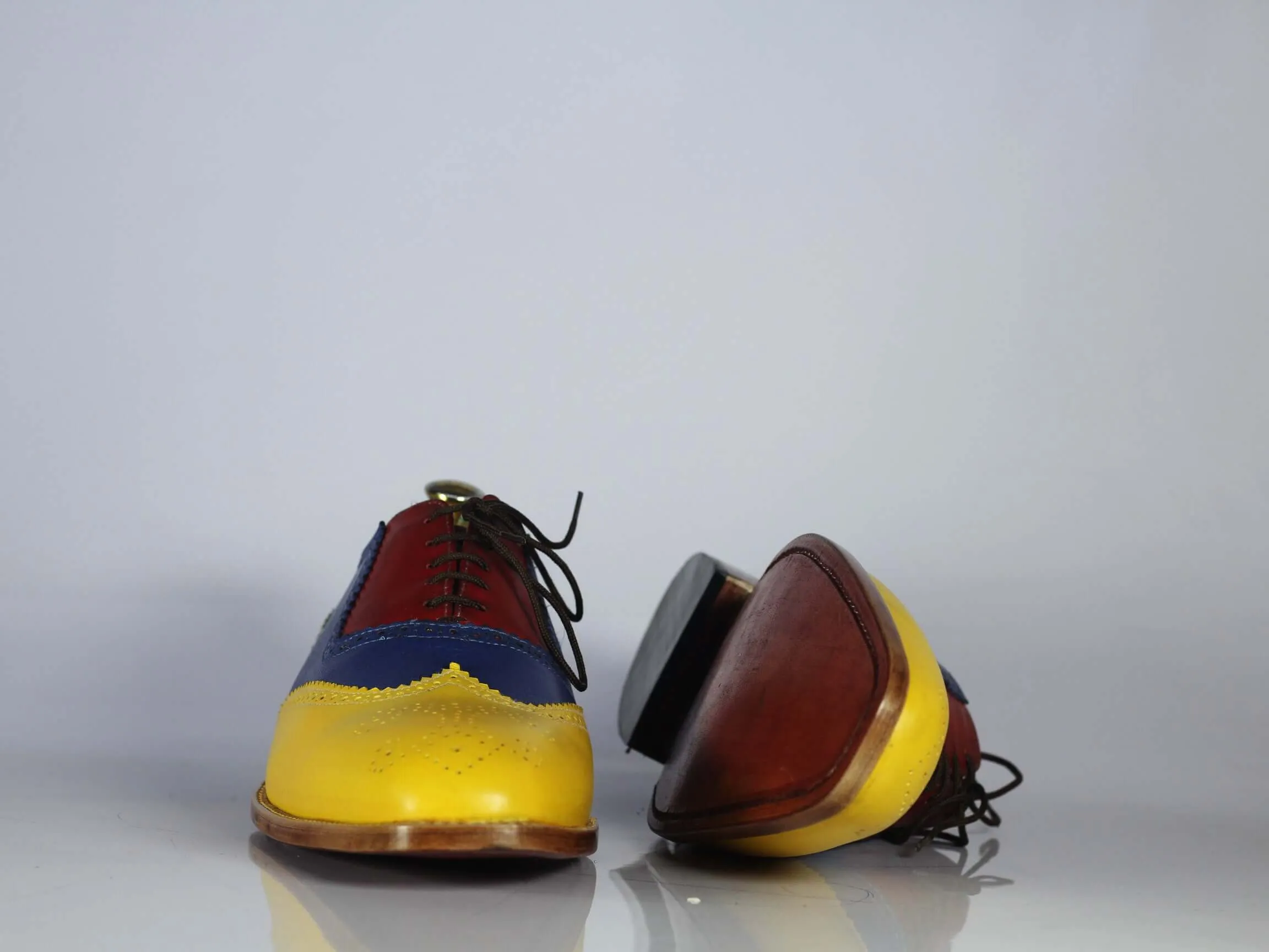 Bespoke Multi Color Leather Wing Tip Brogue Shoes For Men's