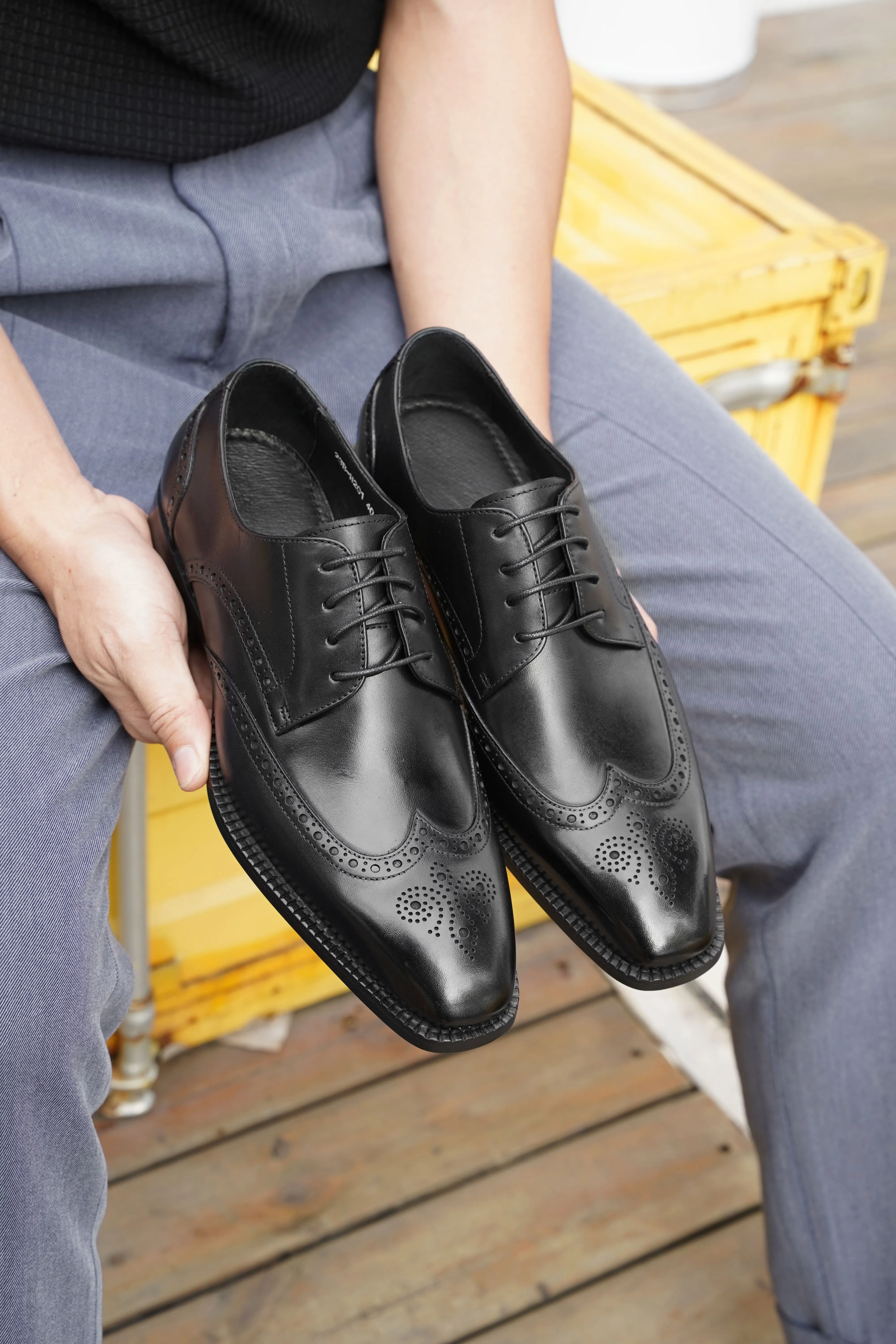 Black Brogue Derby Shoes.