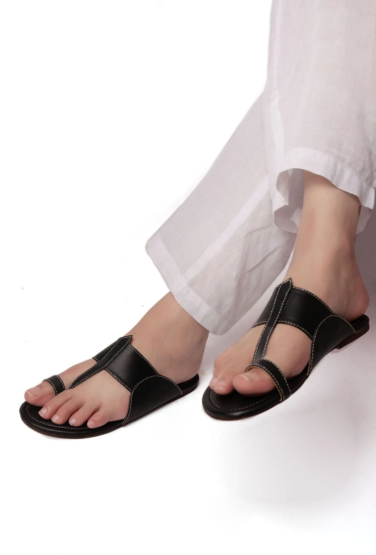 Black Kolhapuri Inspired Flats With Insole Cushion Padding