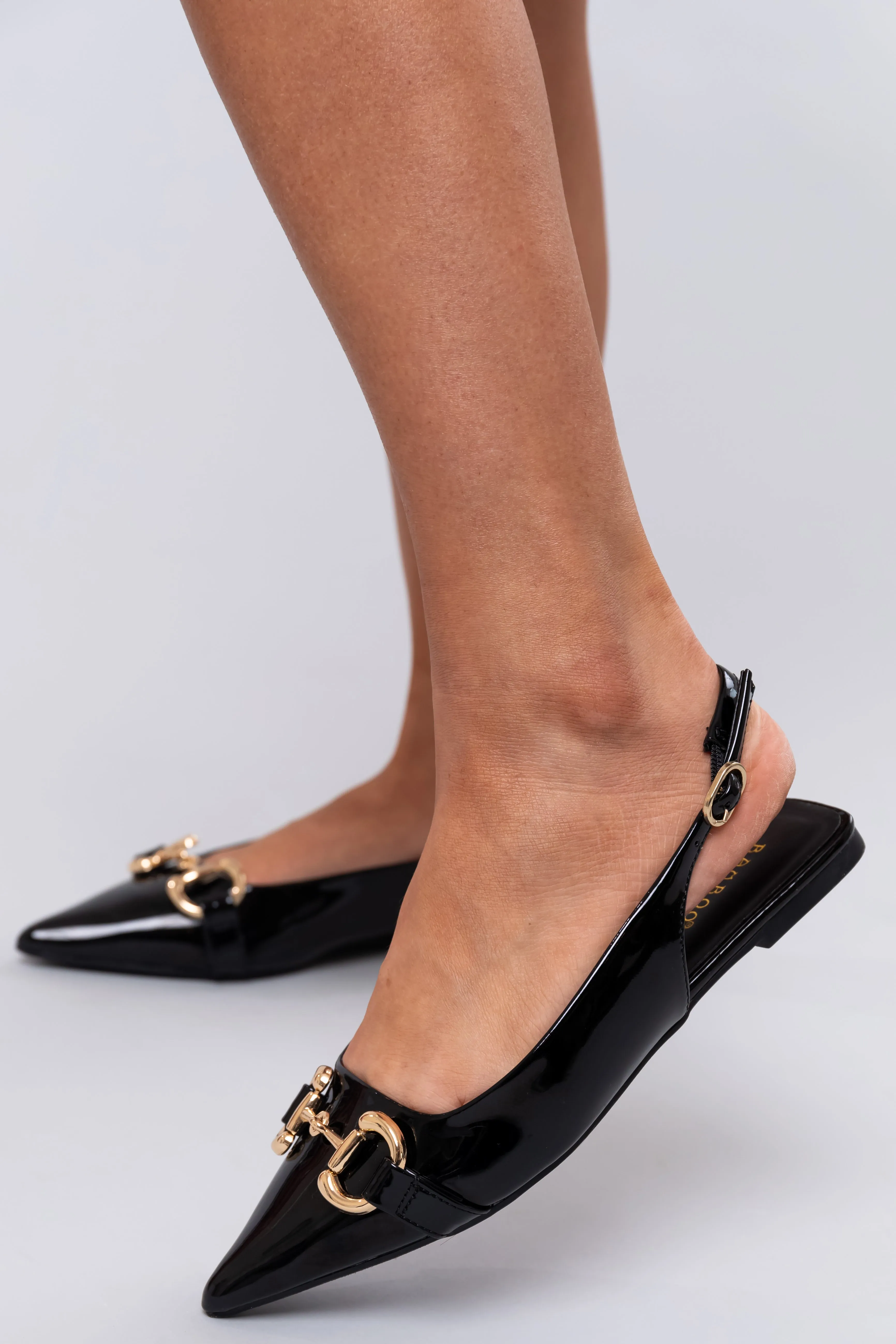 Black Pleather Pointed Toe Sling Back Flats