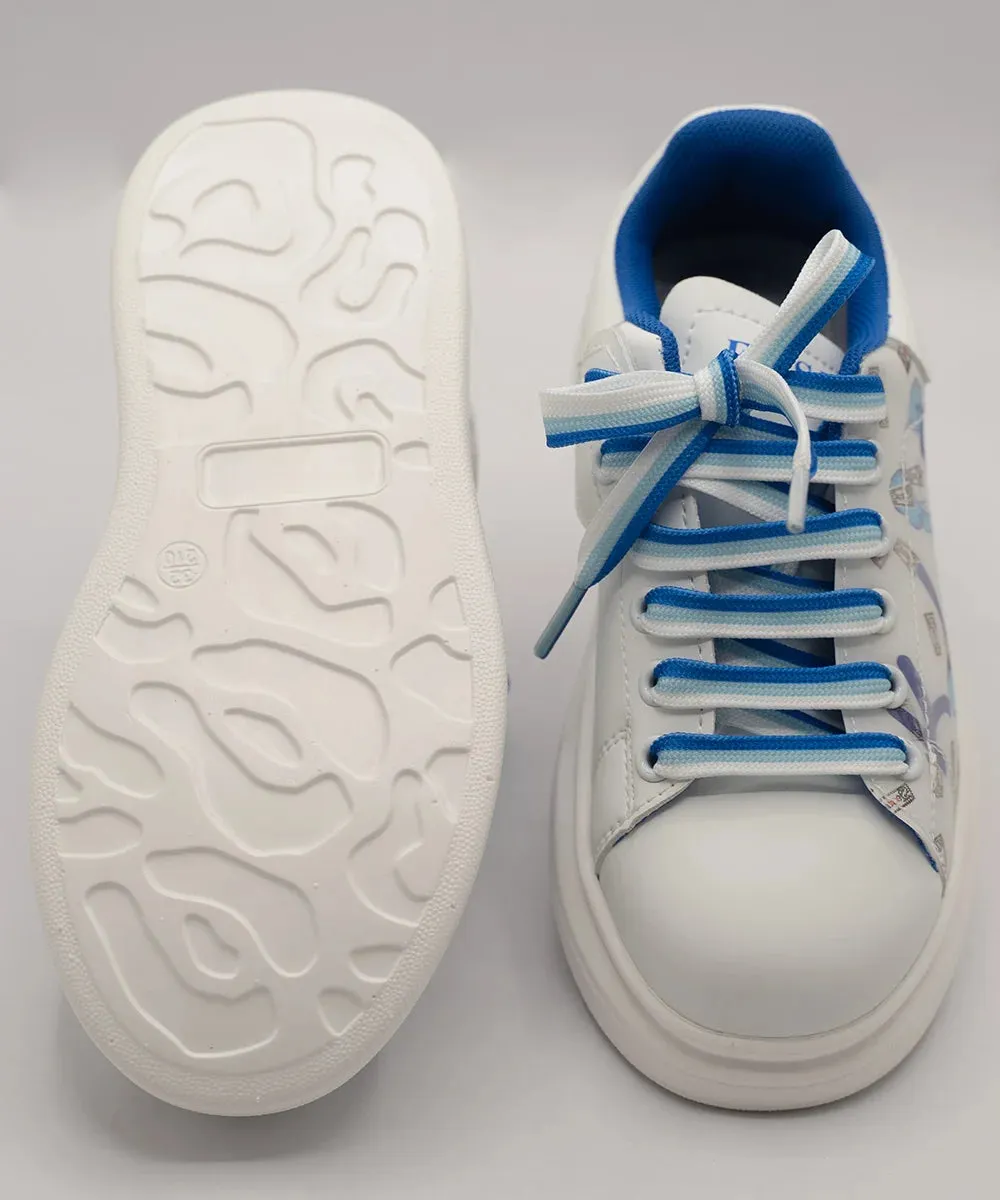 Blue and White Coloured Printed Baby Shoes