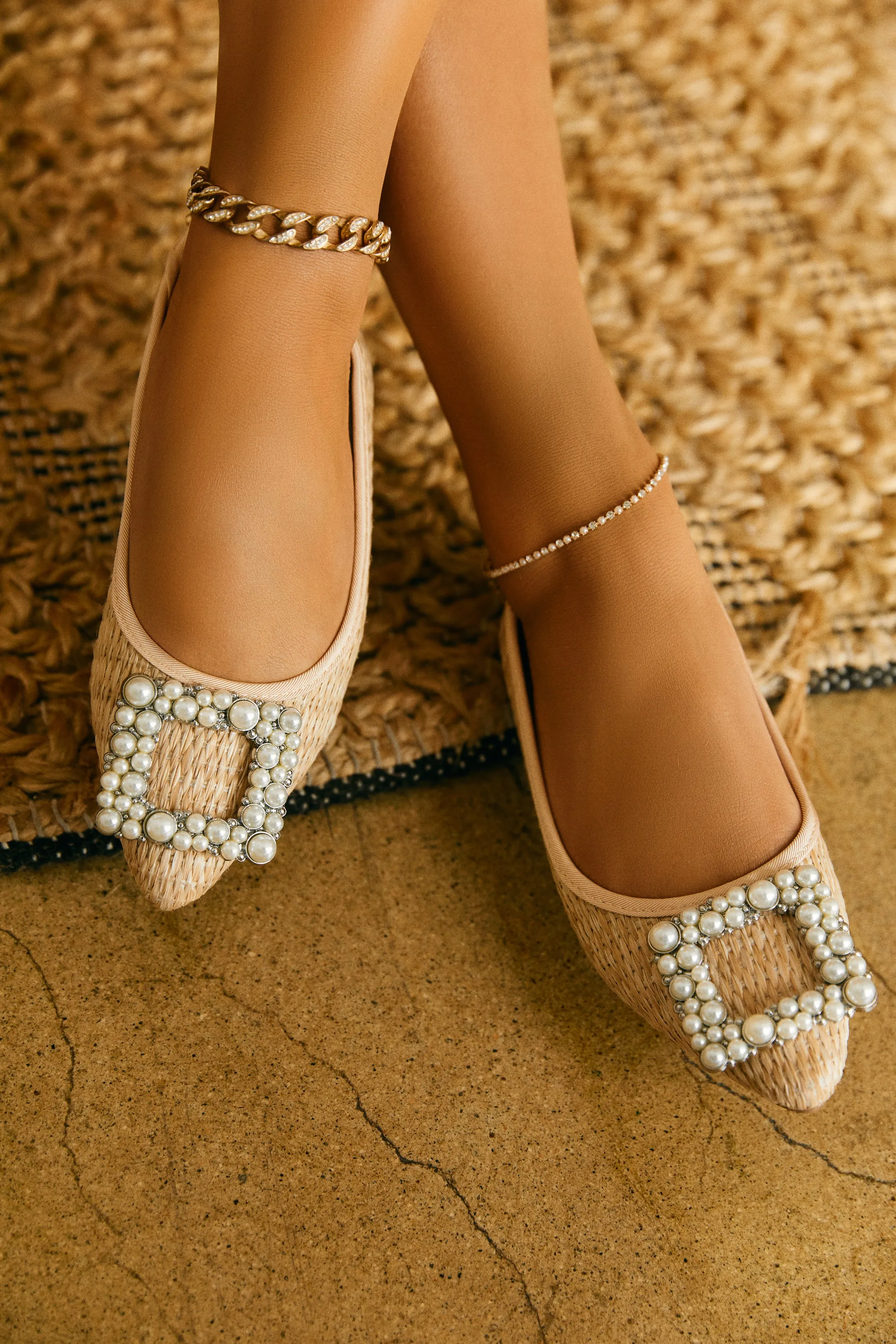 Brynn Faux-Pearl Detailed Flats - Natural