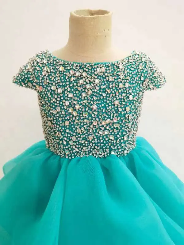 Cap Sleeve Glitzy Beaded Bodice Flower Girl Pageant Gown