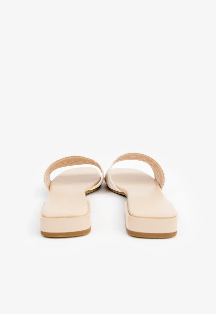 Choice Choice Branded Two-Toned Flat Slides Beige