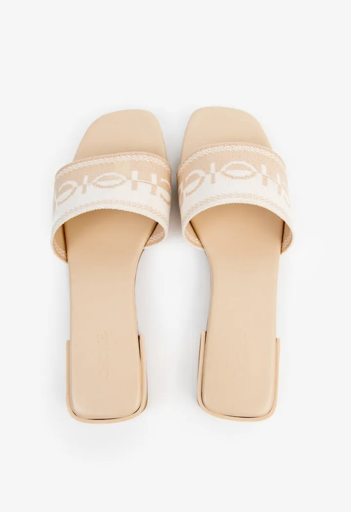 Choice Choice Branded Two-Toned Flat Slides Beige