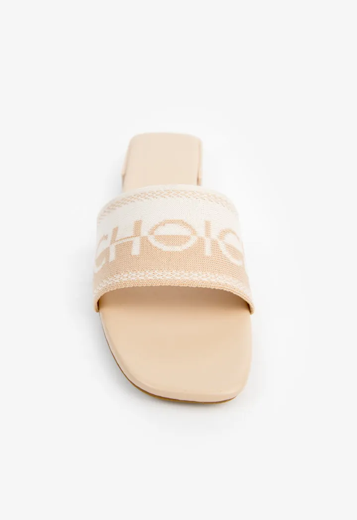 Choice Choice Branded Two-Toned Flat Slides Beige