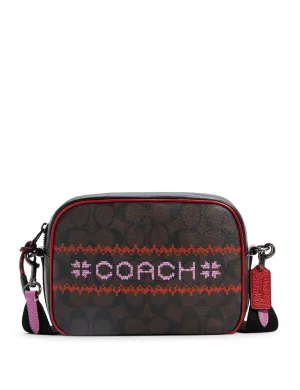 Coach Women's Brown & Red Multi Dempsey Camera Bag In Signature Canvas With Fair Isle Graphic