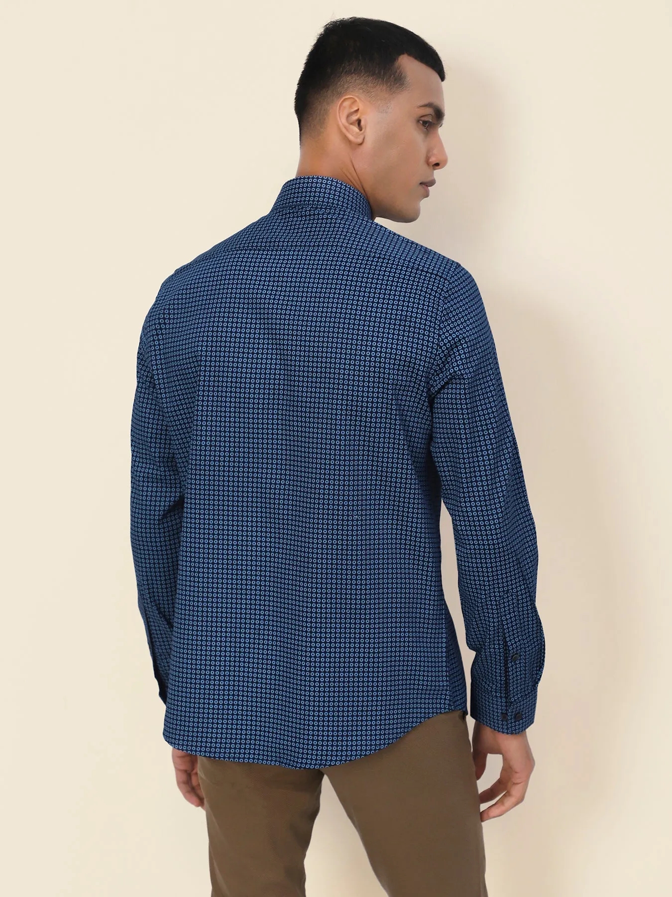 Cotton Navy Blue Printed Full Sleeve Formal Shirt