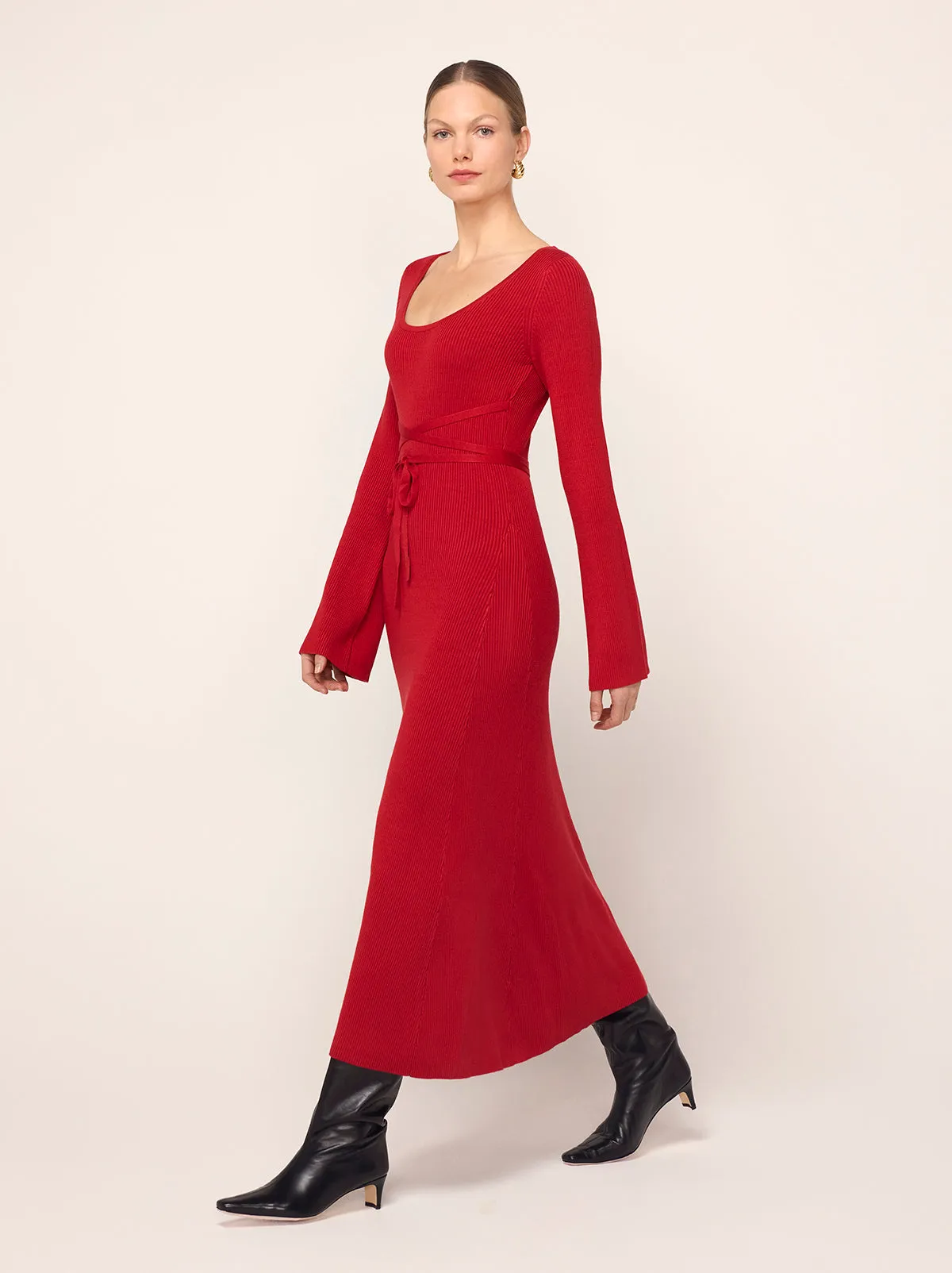 Darryl Red Ribbed Knit Dress