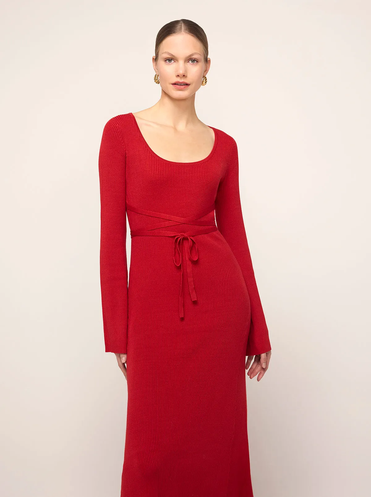 Darryl Red Ribbed Knit Dress