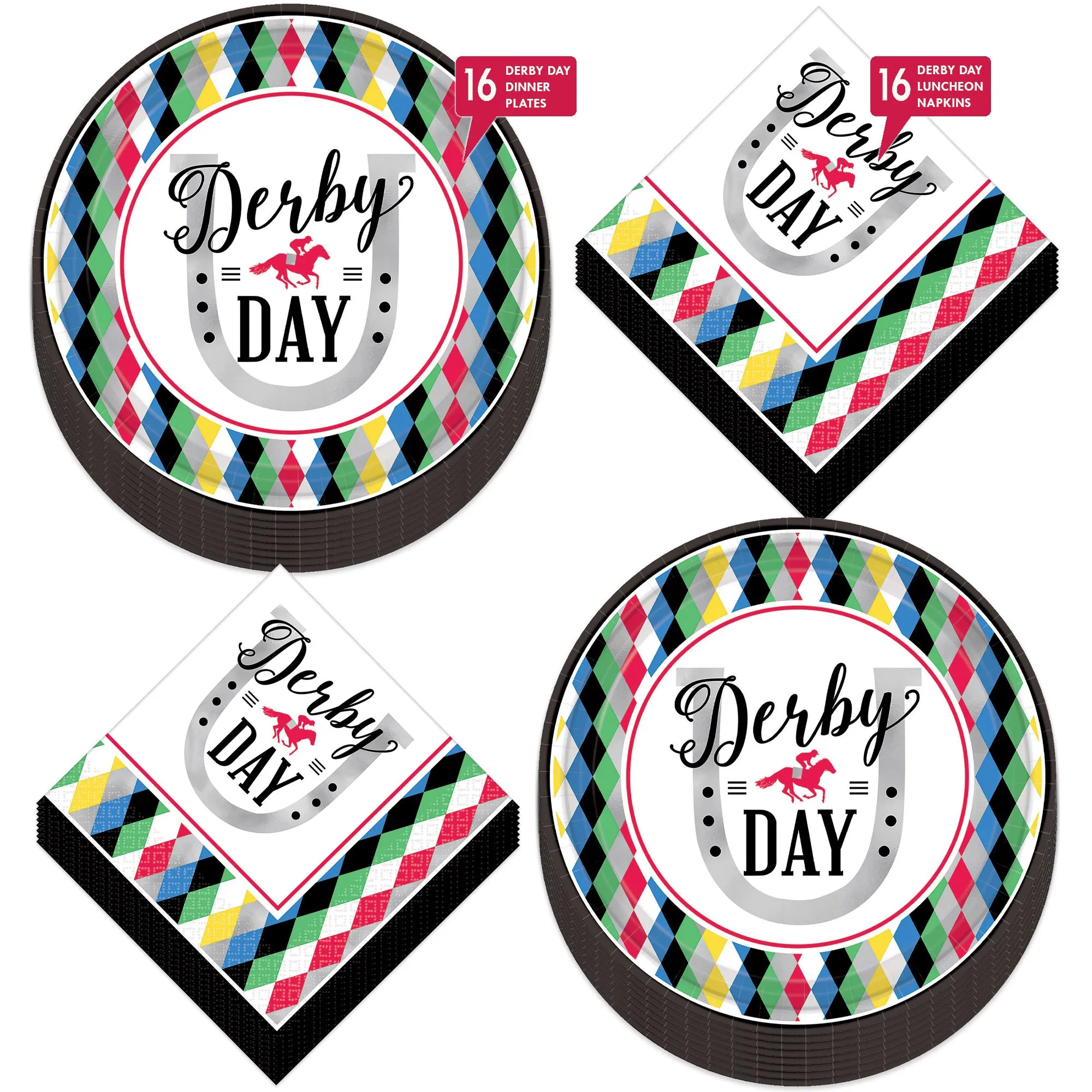 Derby Day Party Horse Racing Paper Dinner Plates and Lunch Napkins (Serves 16)