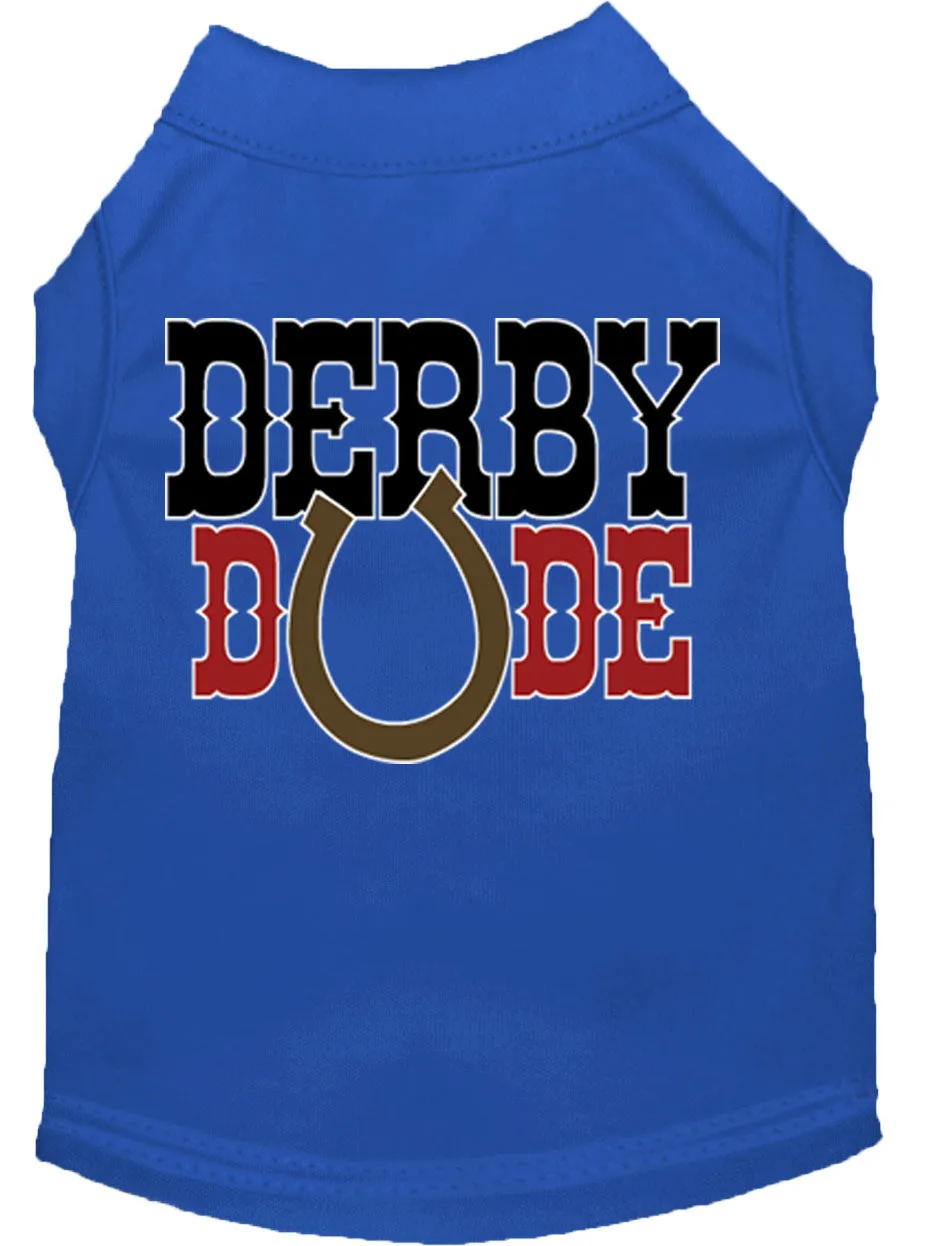 Derby Dude Screen Print Dog Shirt Blue Lg