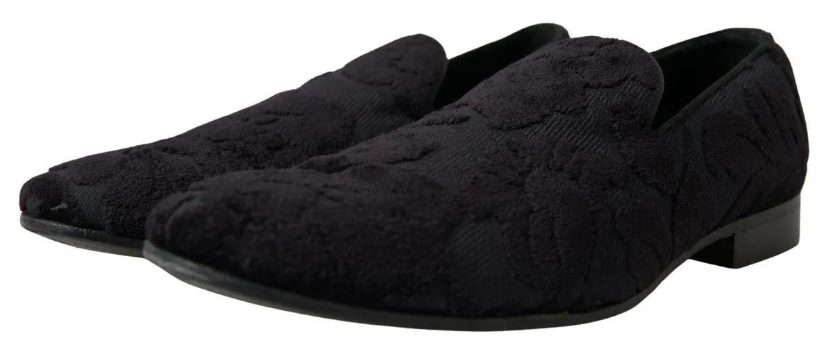 Dolce & Gabbana Black Brocade Loafers Formal Shoes