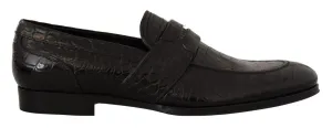 Dolce & Gabbana Black Crocodile Leather Slip On Moccasin Shoes