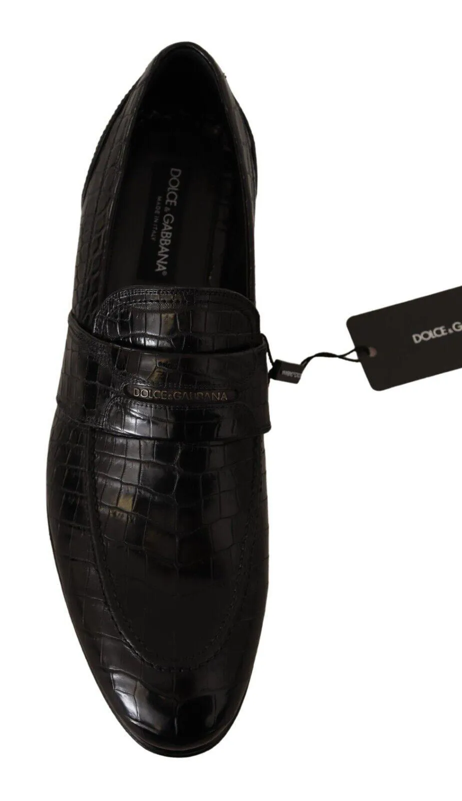 Dolce & Gabbana Black Crocodile Leather Slip On Moccasin Shoes