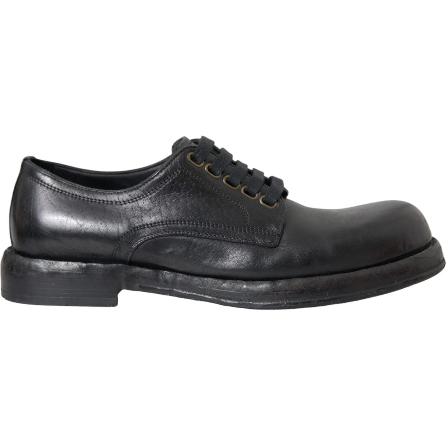 Dolce & Gabbana Black Horse Leather Derby Men Dress Shoes