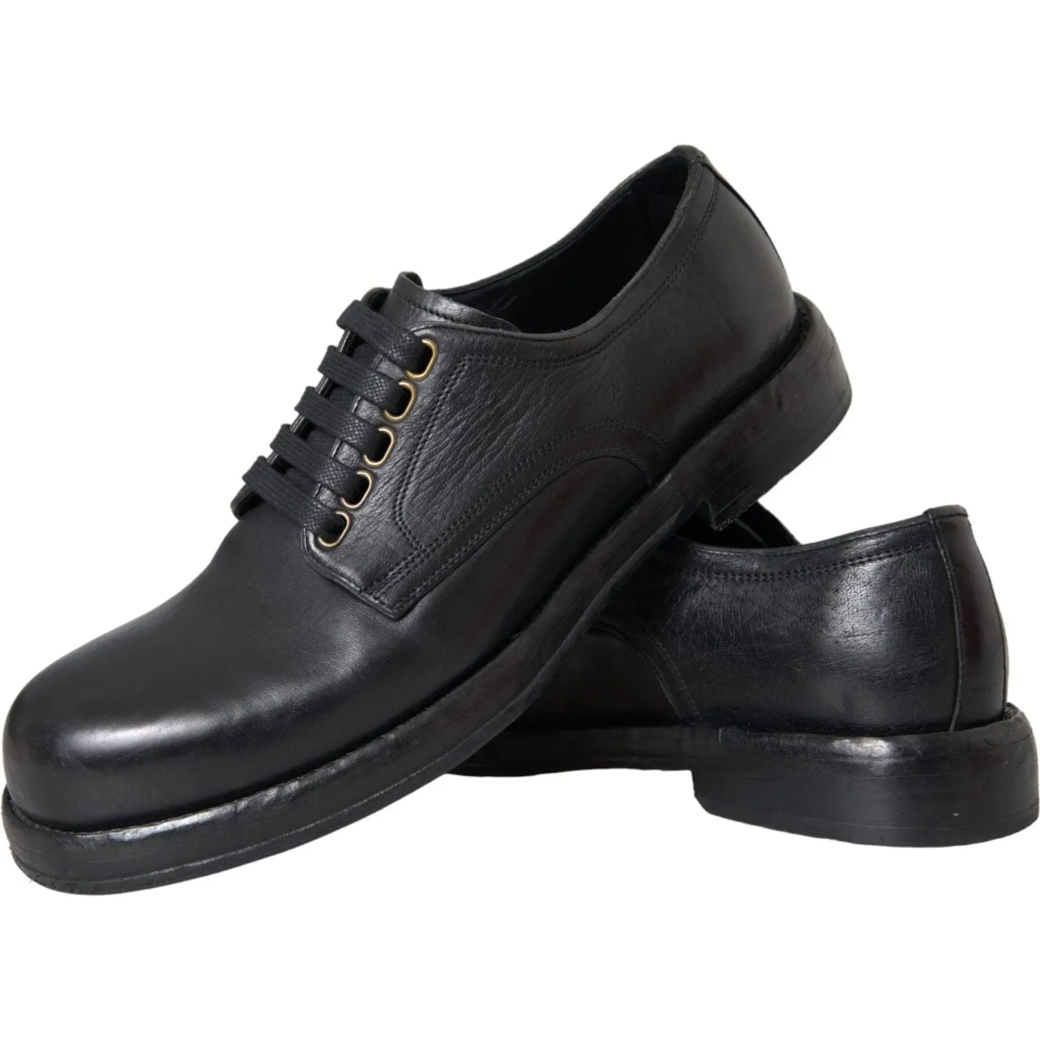 Dolce & Gabbana Black Horse Leather Derby Men Dress Shoes