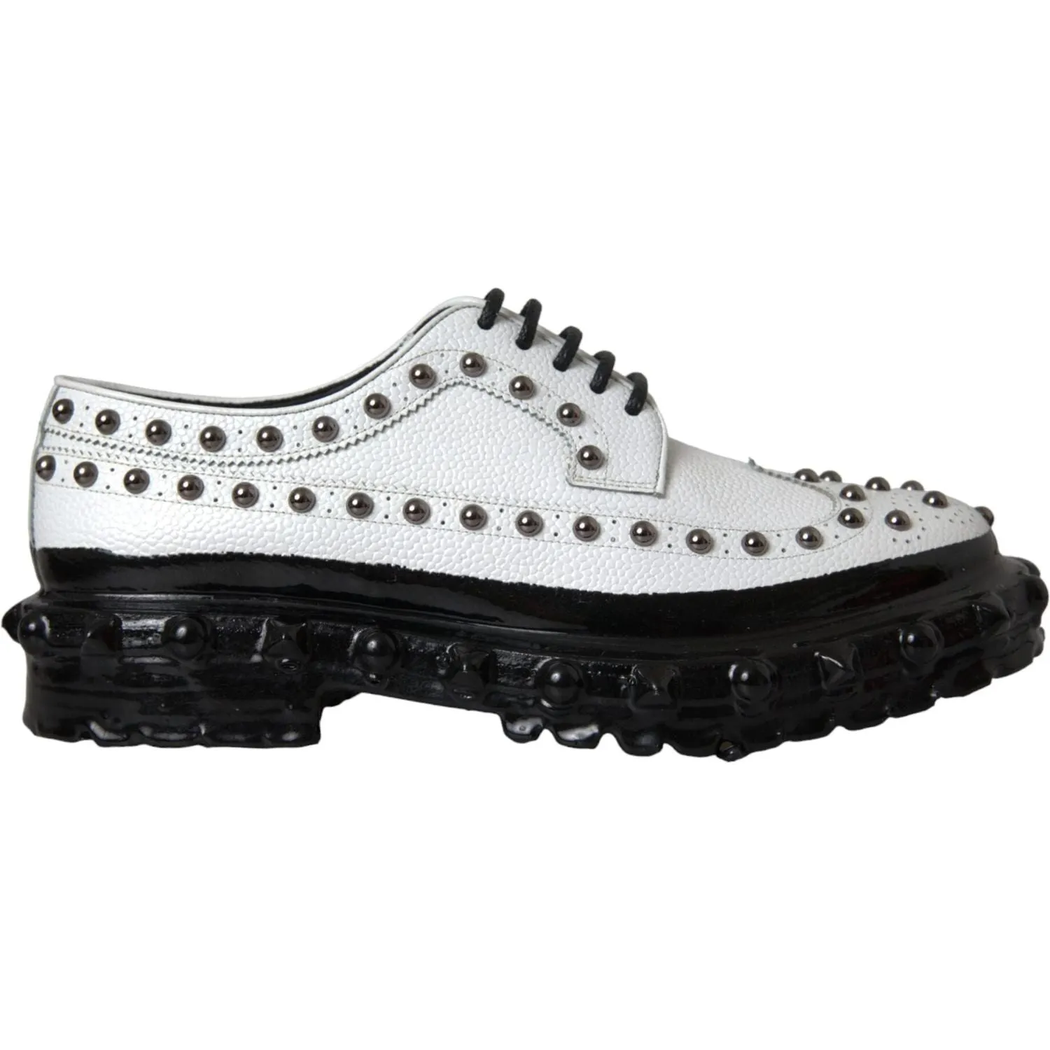 Dolce & Gabbana Black White Embellished Derby Formal Shoes