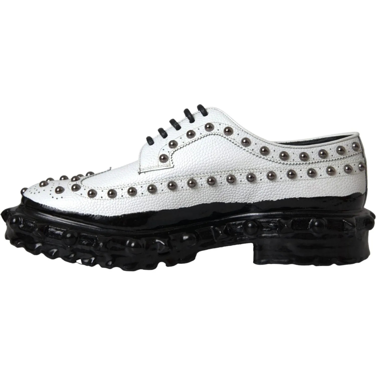 Dolce & Gabbana Black White Embellished Derby Formal Shoes