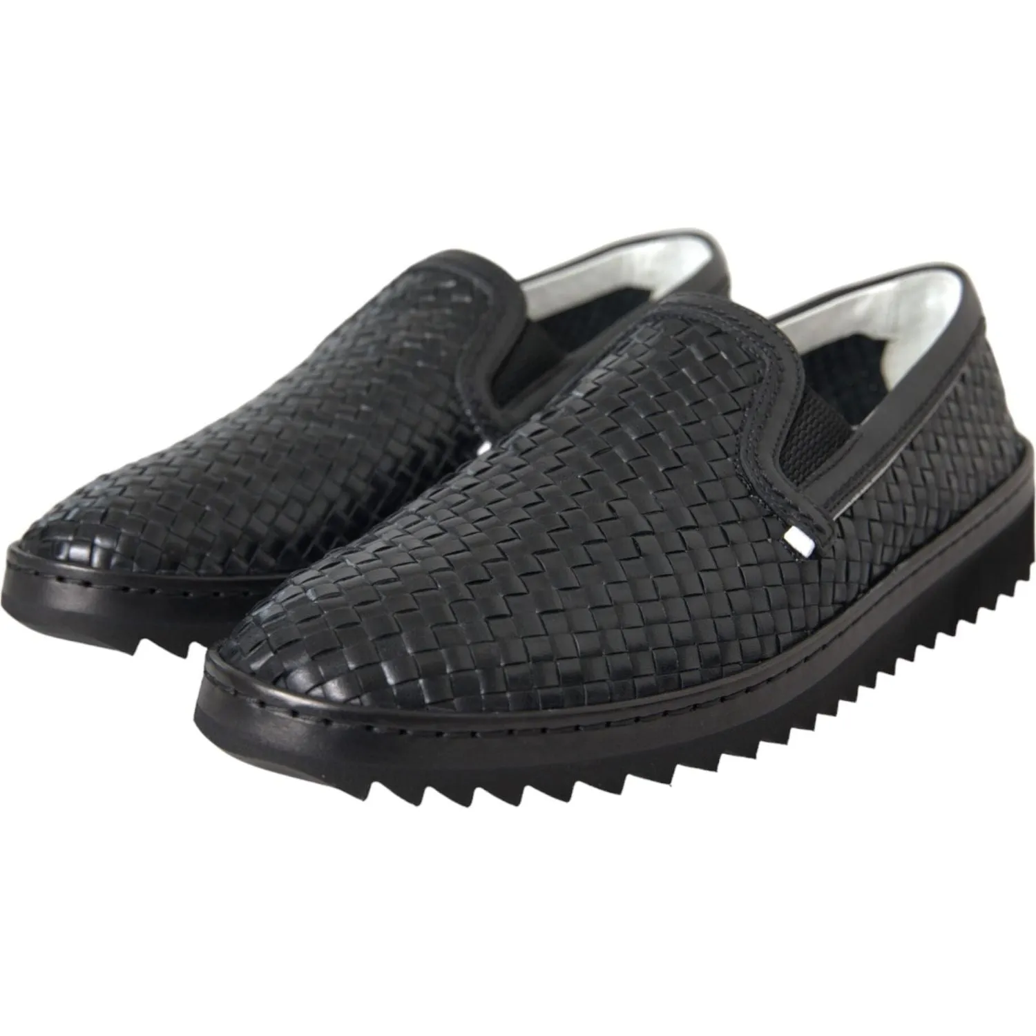 Dolce & Gabbana Black Woven Buffalo Leather Men Loafers Shoes