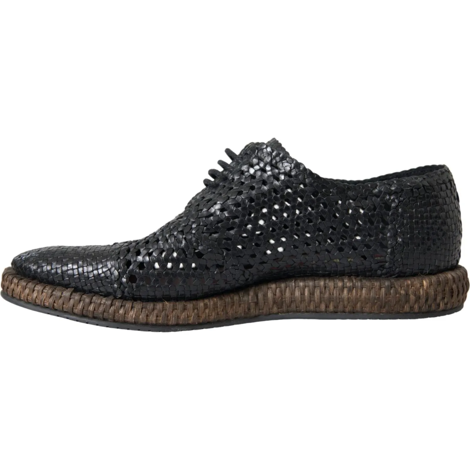 Dolce & Gabbana Black Woven Goat Leather Lace Up Derby Shoes