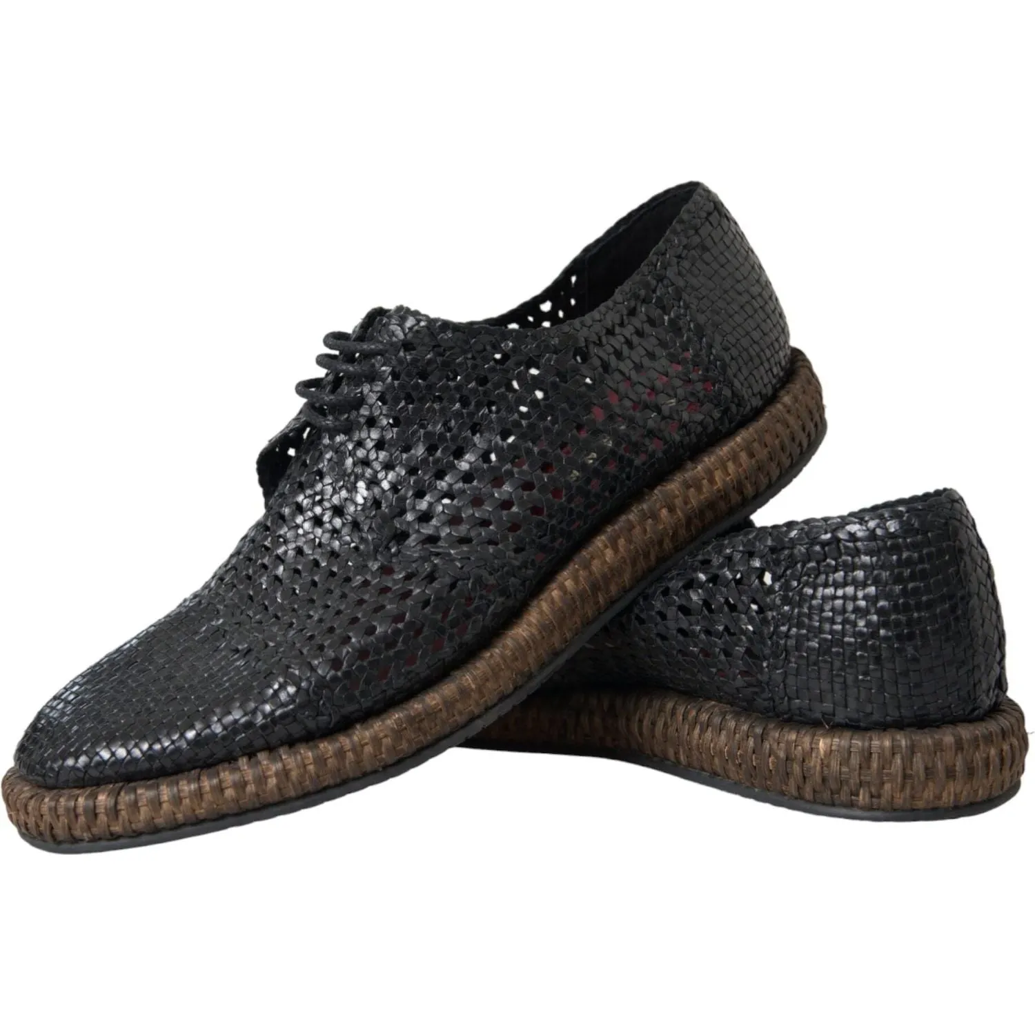 Dolce & Gabbana Black Woven Goat Leather Lace Up Derby Shoes