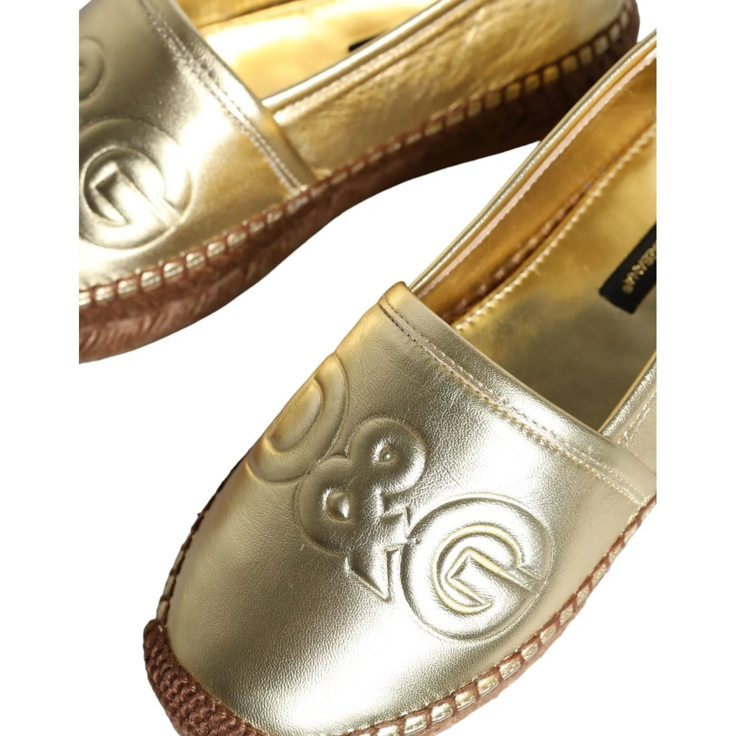 Dolce & Gabbana Gold Leather Loafers Flats Espadrille Shoes