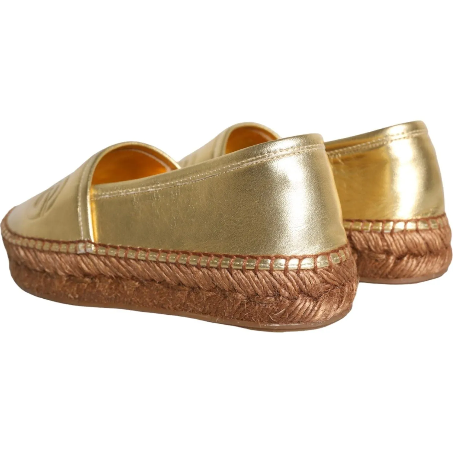 Dolce & Gabbana Gold Leather Loafers Flats Espadrille Shoes