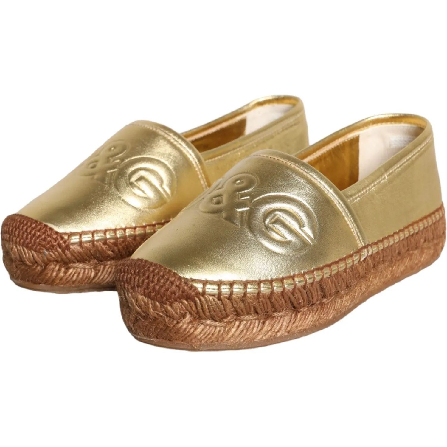 Dolce & Gabbana Gold Leather Loafers Flats Espadrille Shoes