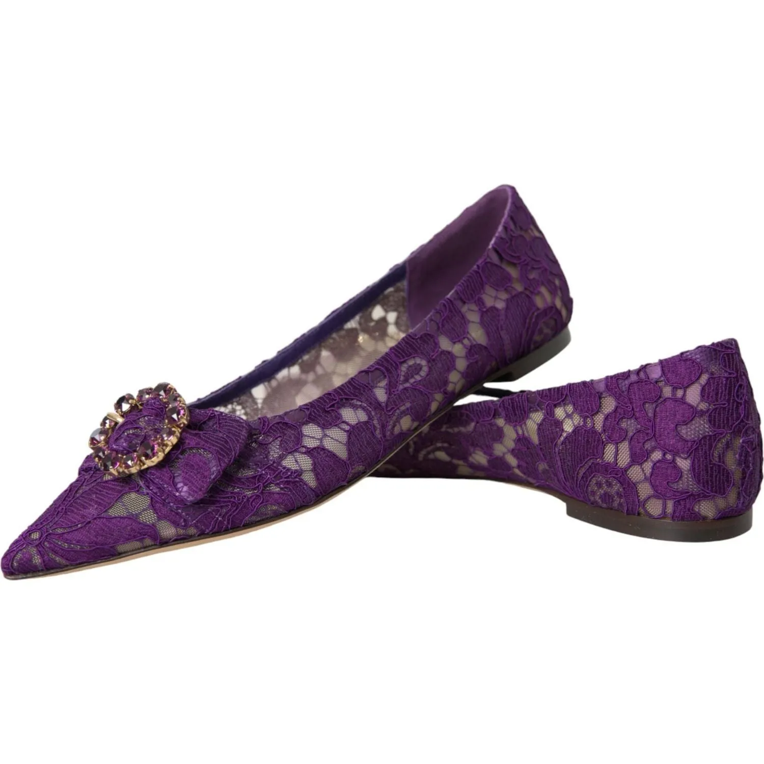 Dolce & Gabbana Purple Taormina Lace Crystal Loafers Shoes