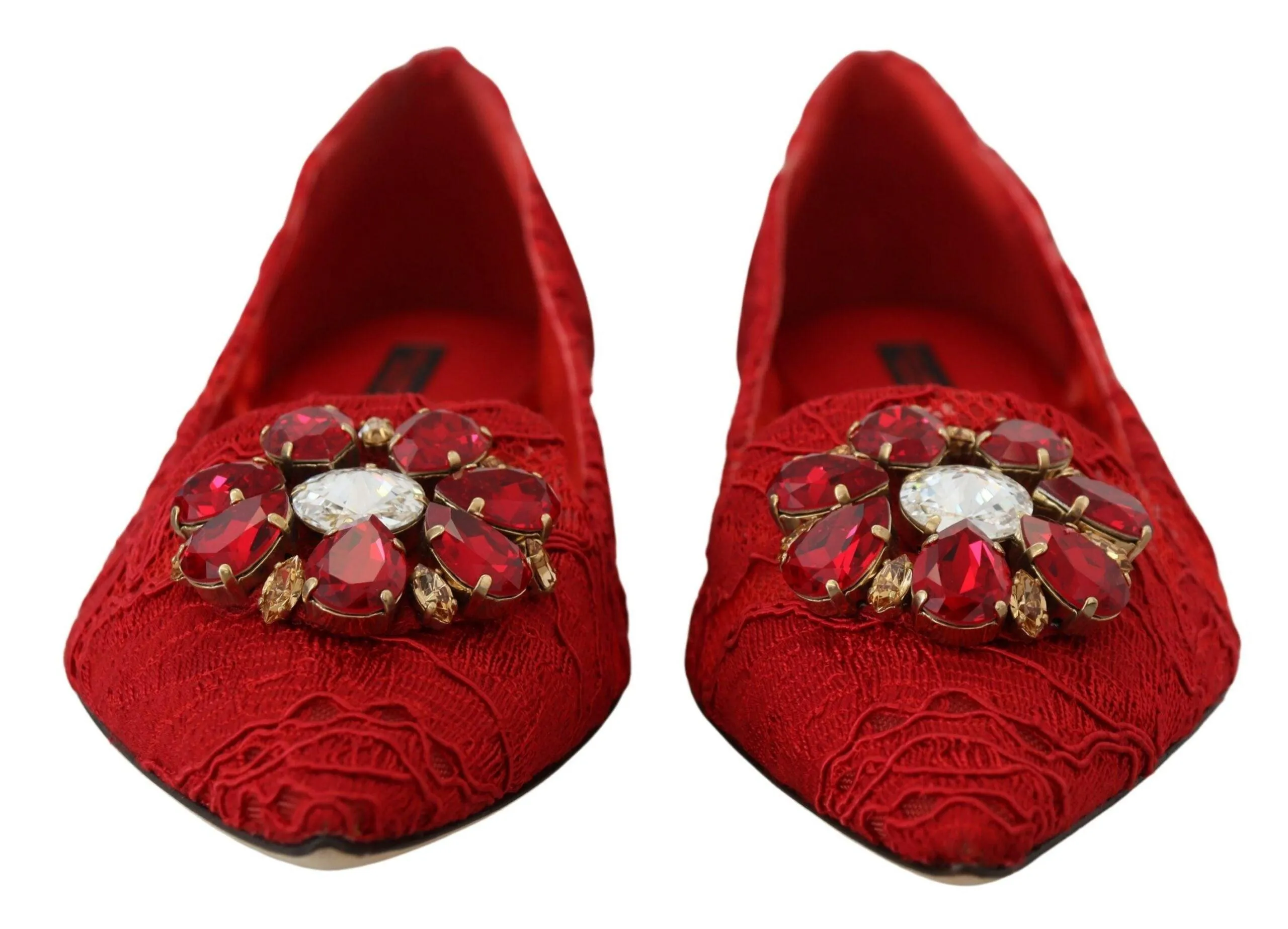 Dolce & Gabbana Red Taormina Crystals Loafers Flats Shoes