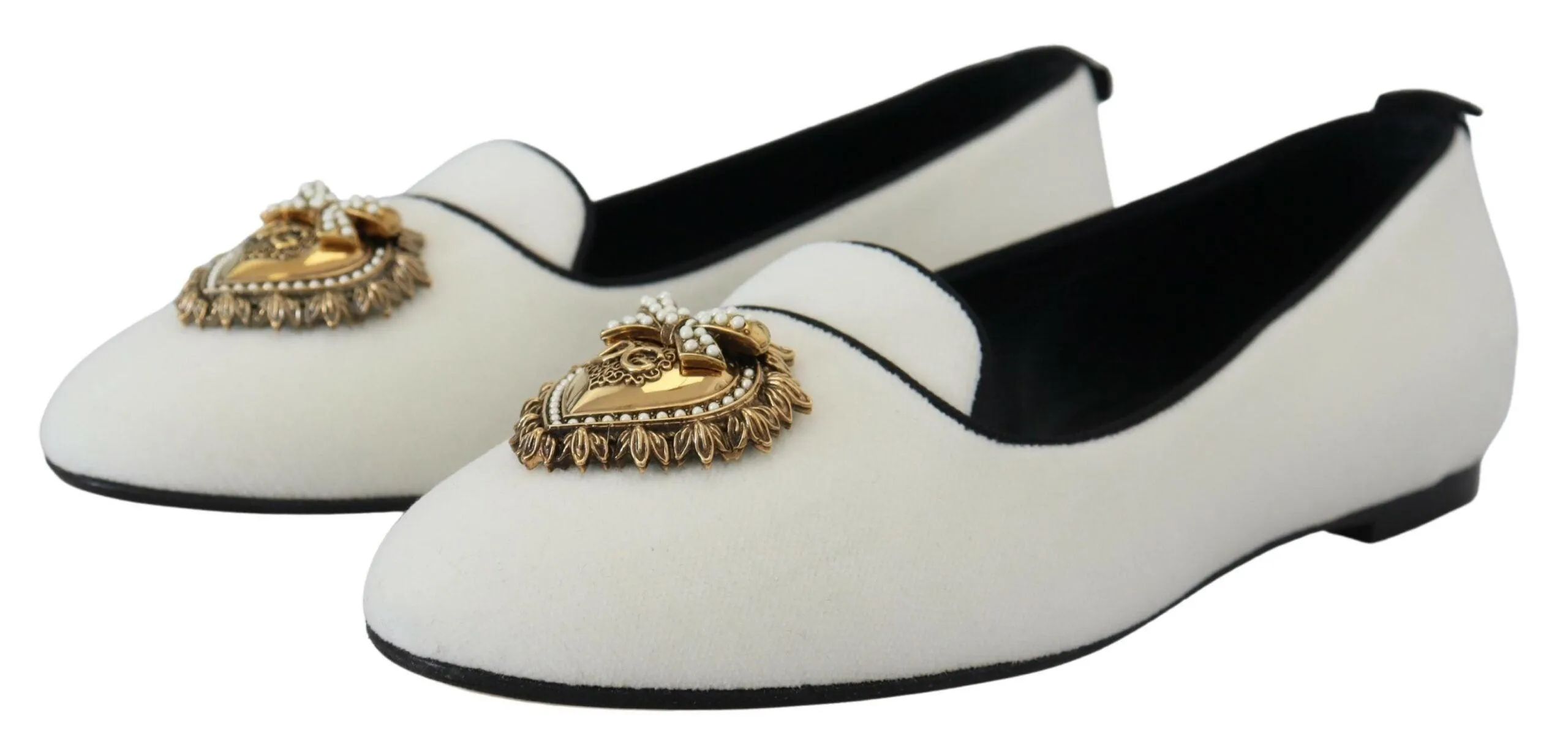 Dolce & Gabbana White Velvet Slip Ons Loafers Flats Shoes