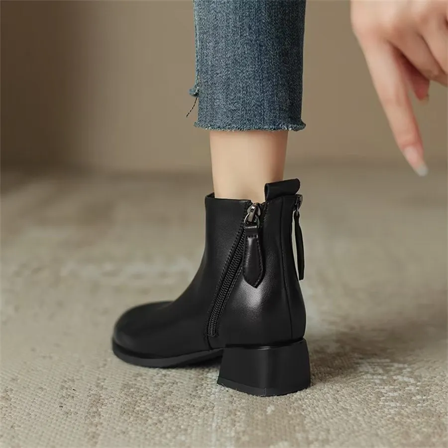 Elegant Cow Leather Pointed Toe Wedge Heel Boots