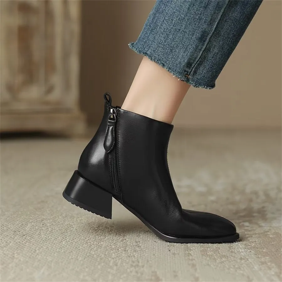 Elegant Cow Leather Pointed Toe Wedge Heel Boots