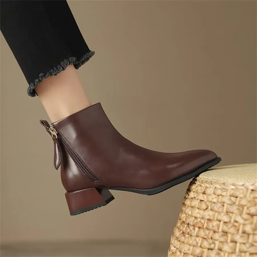 Elegant Cow Leather Pointed Toe Wedge Heel Boots