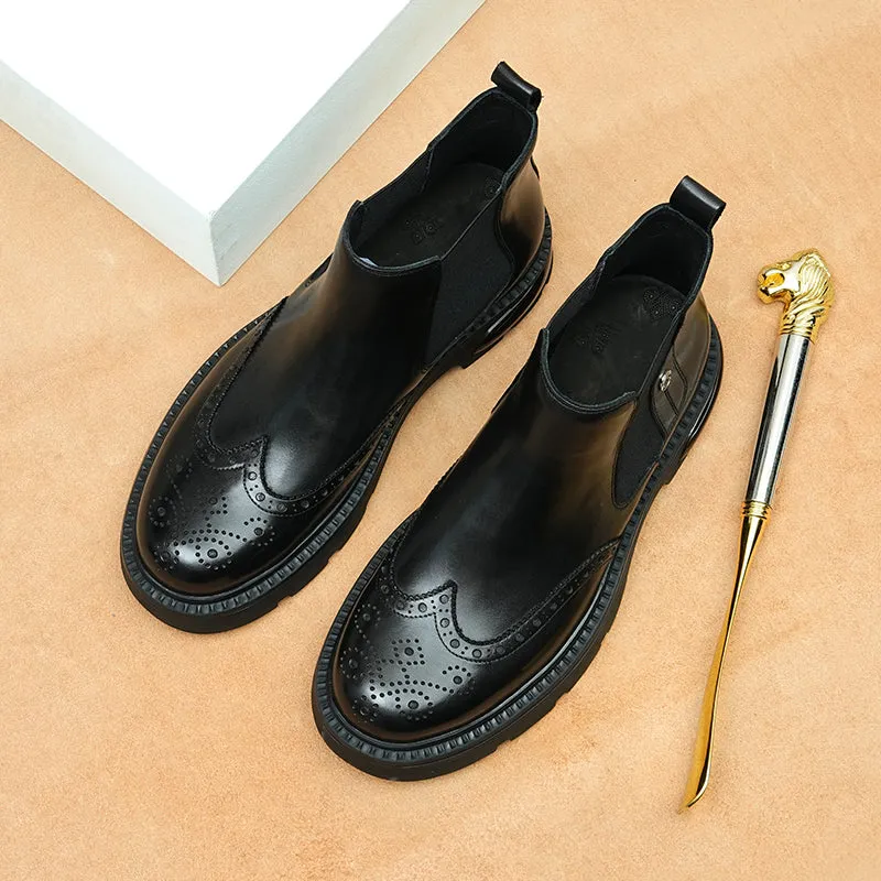 Elegant Leather Round Toe Flat Chelsea Ankle Boots