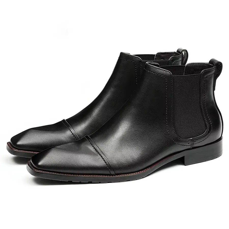 Elegant Leather Square Toe Patent Chelsea Ankle Boots