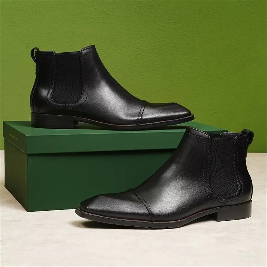 Elegant Leather Square Toe Patent Chelsea Ankle Boots