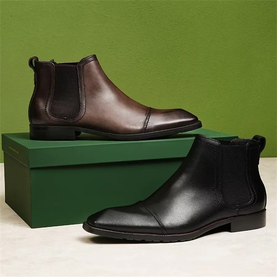 Elegant Leather Square Toe Patent Chelsea Ankle Boots