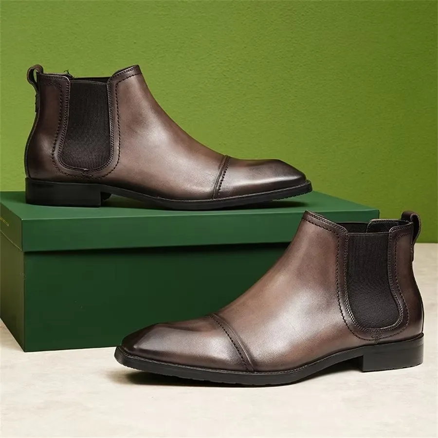 Elegant Leather Square Toe Patent Chelsea Ankle Boots