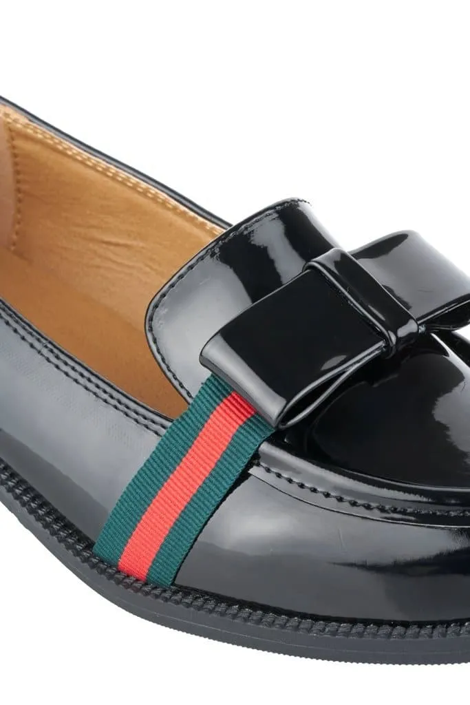 Federal 3 Stripe Bow Trim Loafer in Black Patent